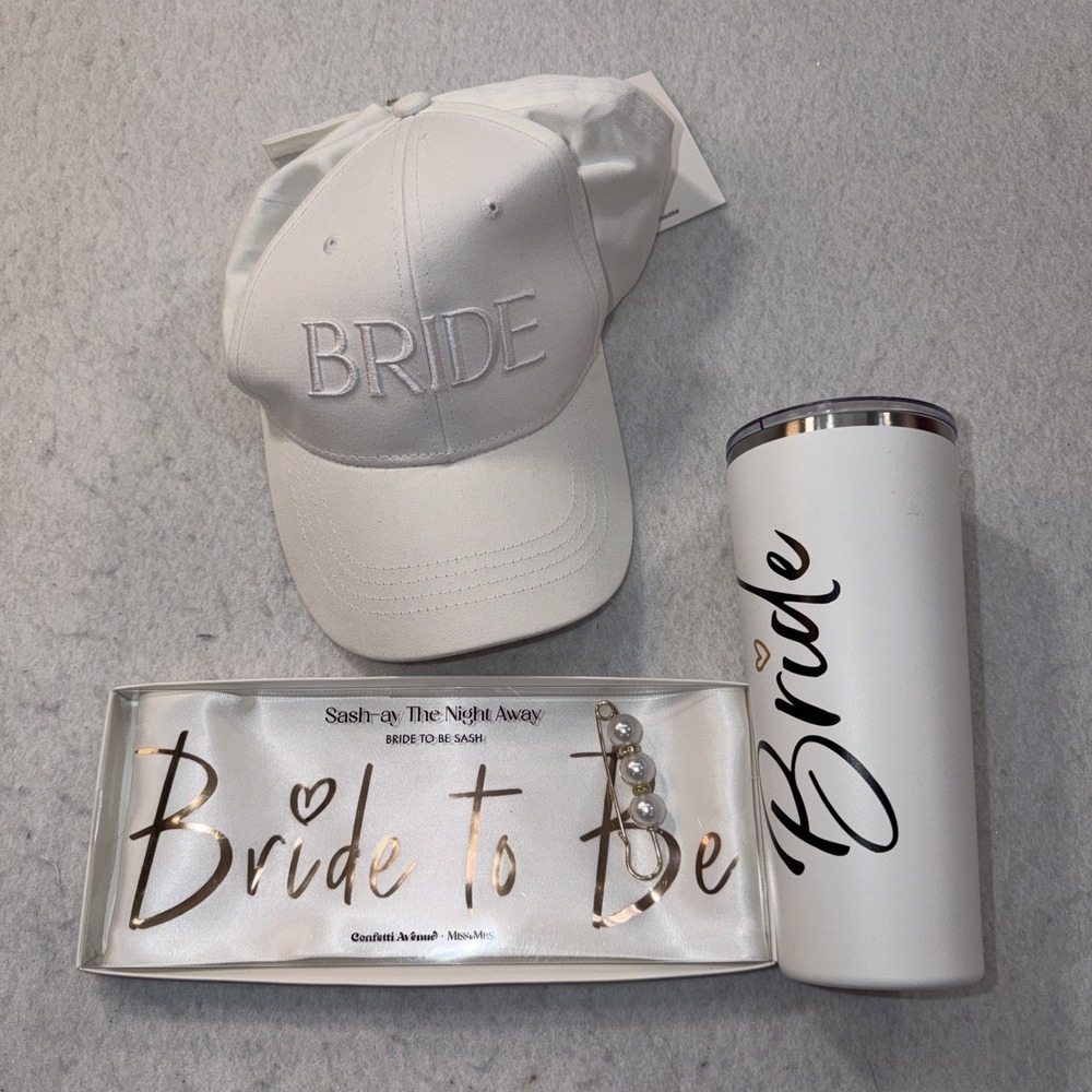 Bride to Be Gift Set- Bride Baseball Cap, Tumbler, Bride To Be Sash Wedding Gift